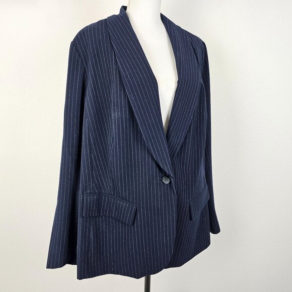 Lane Bryant Womens Jacket Blue White Pin Stripe Single Breasted Size 26 - Picture 6 of 16